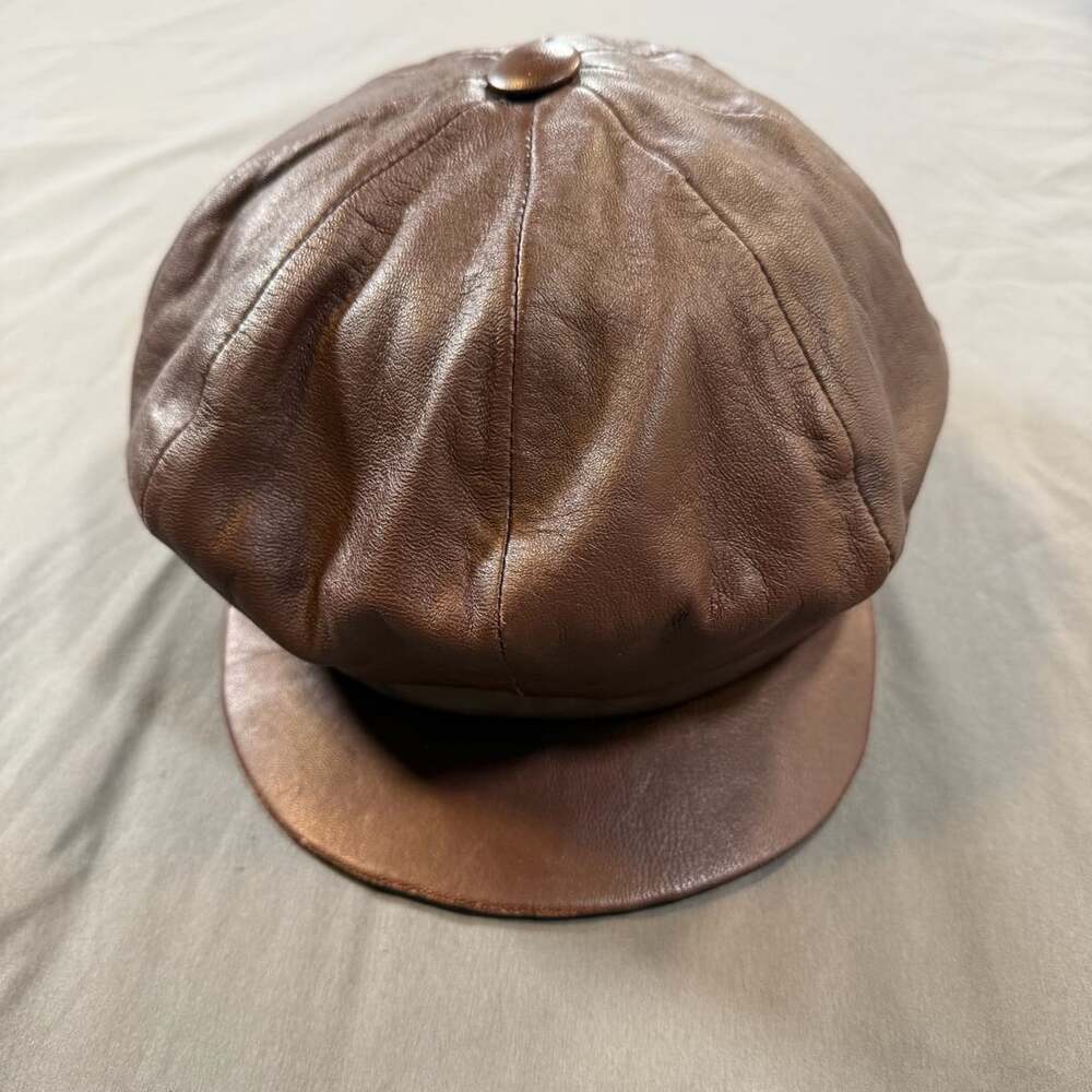 Brown Leather Newsboy Cap 8 Panel Applejack Cabbie Driving Hat